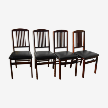 Folding chair in wood and leather, set of 4