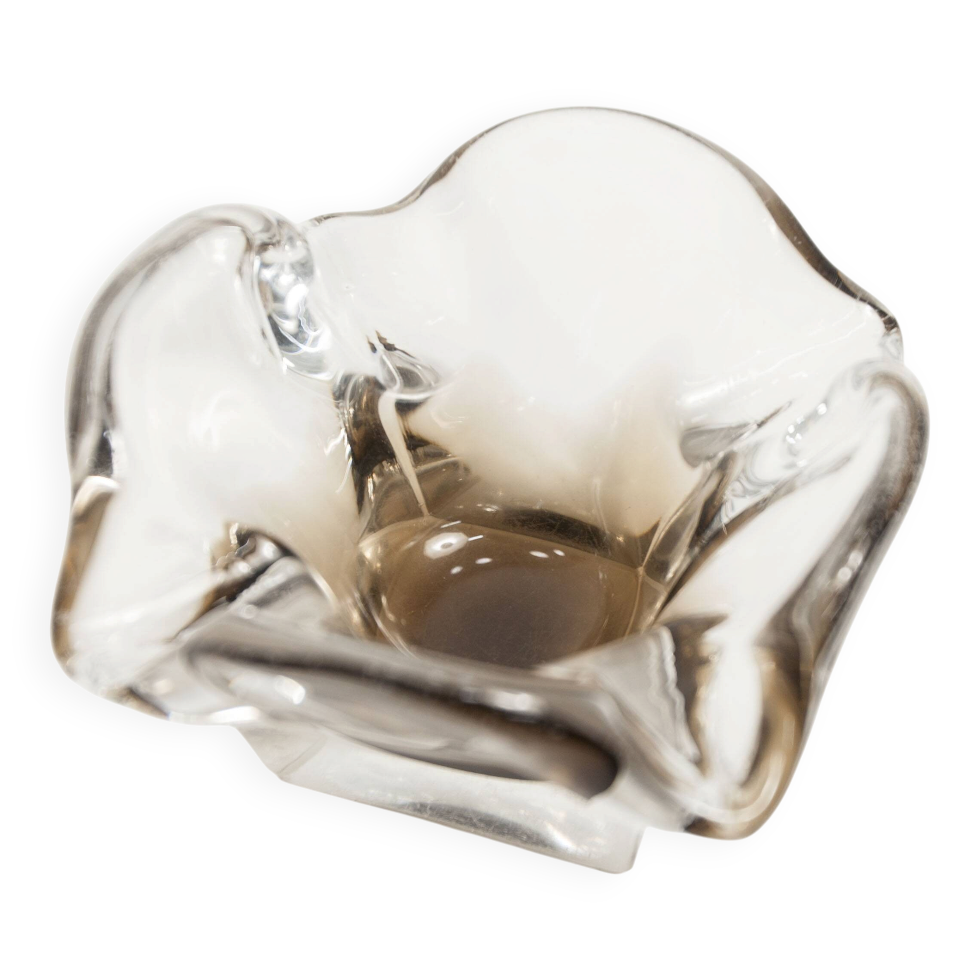 Cendrier murano carré 1960 transparent et marron