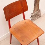 Chaise Marko Kwartet rouge, assise et dossier vintage teinte chêne