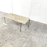Table basse vintage en travertin et chrome, 1970