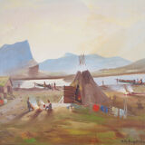 Painting „The Riverside Camp”, Scandinavian design, 19th century, by Vilhelm Oskar Engström