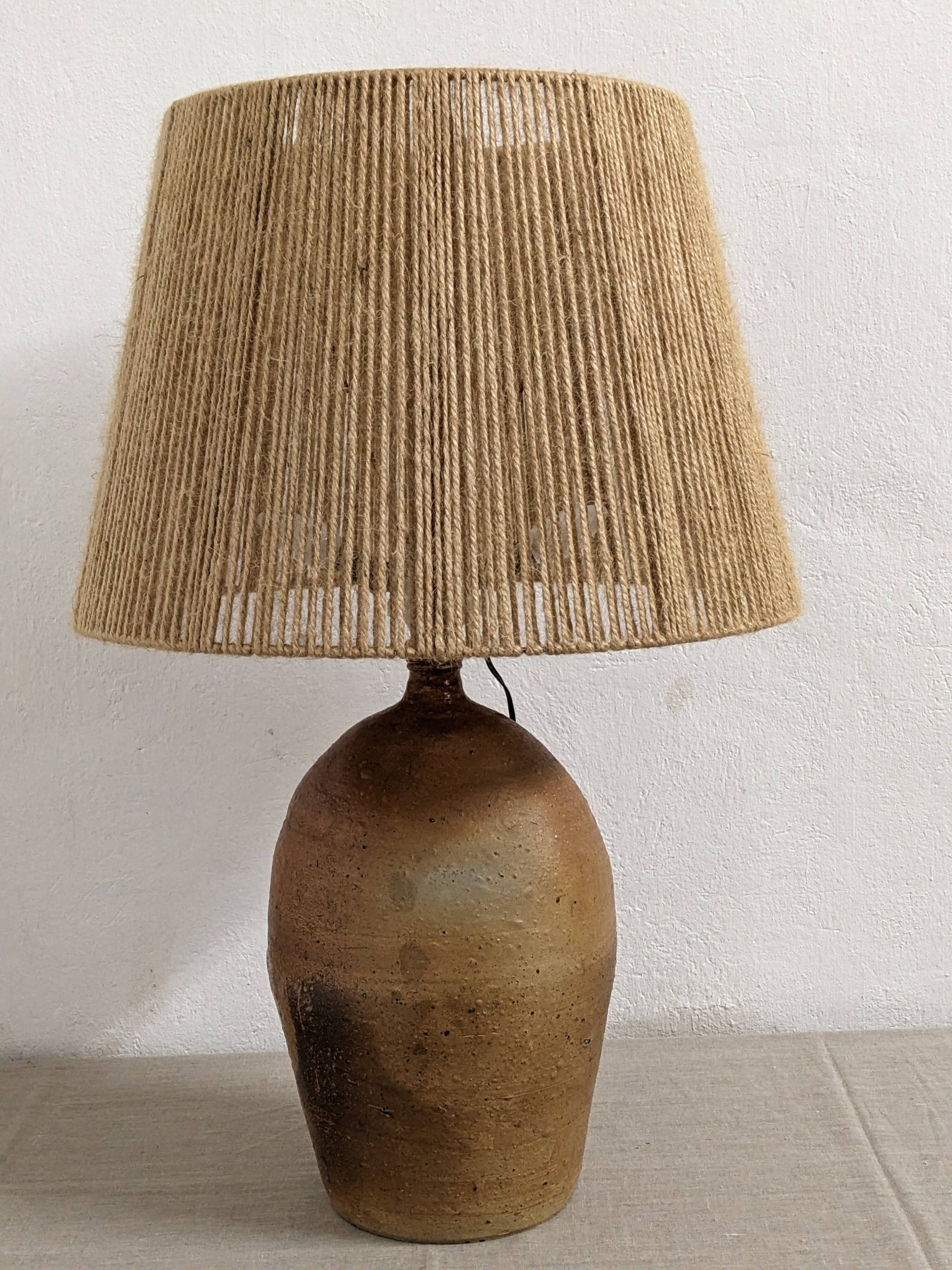XXL lamp in glazed stoneware and jute rope circa 1960