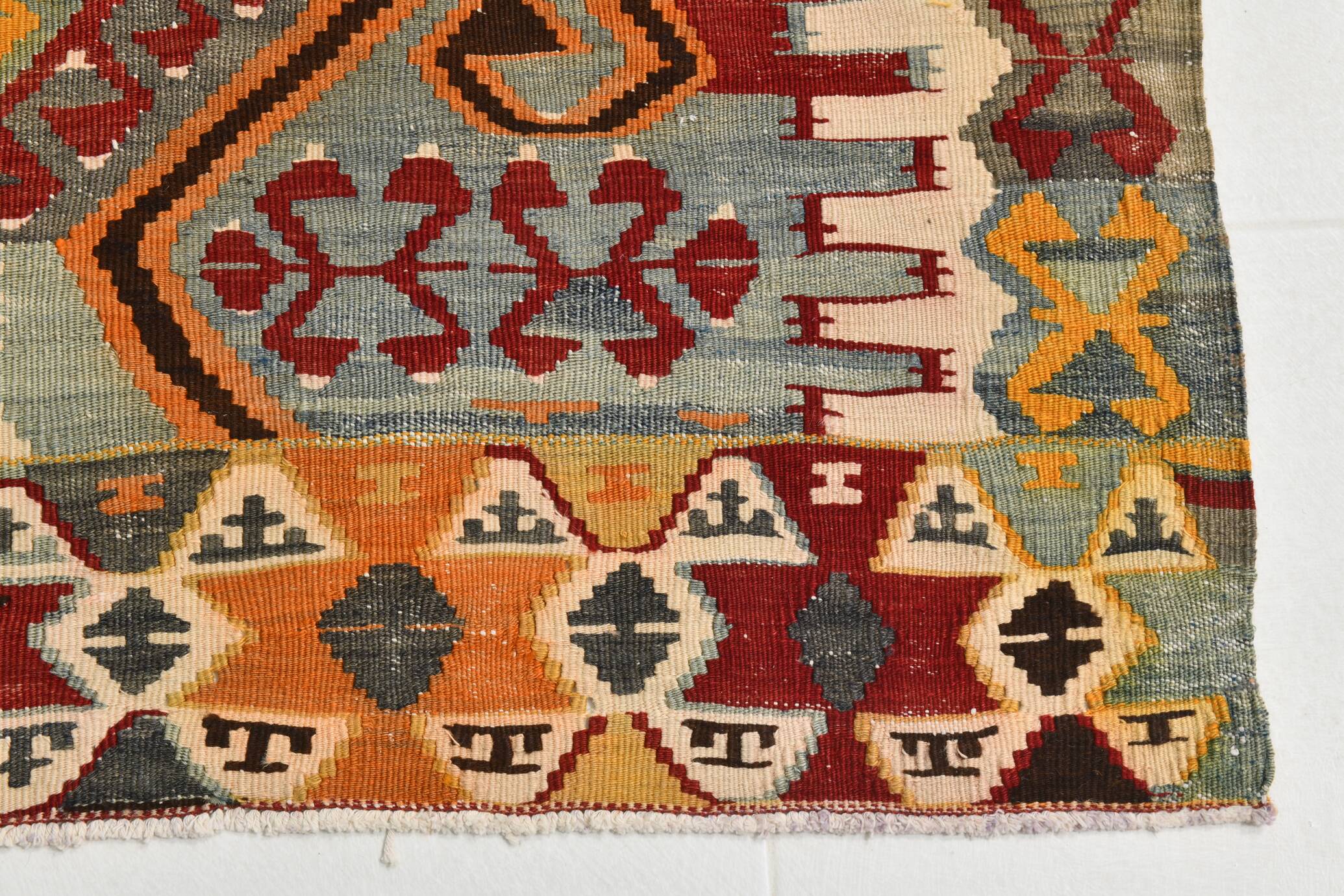 5x10 Red & Orange Geometric Vintage Kilim Rug,142x302Cm