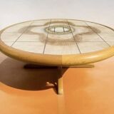 Mid Century Round Coffee Table Danish Modern  Teak & Tile-top Inset Mk Sofa