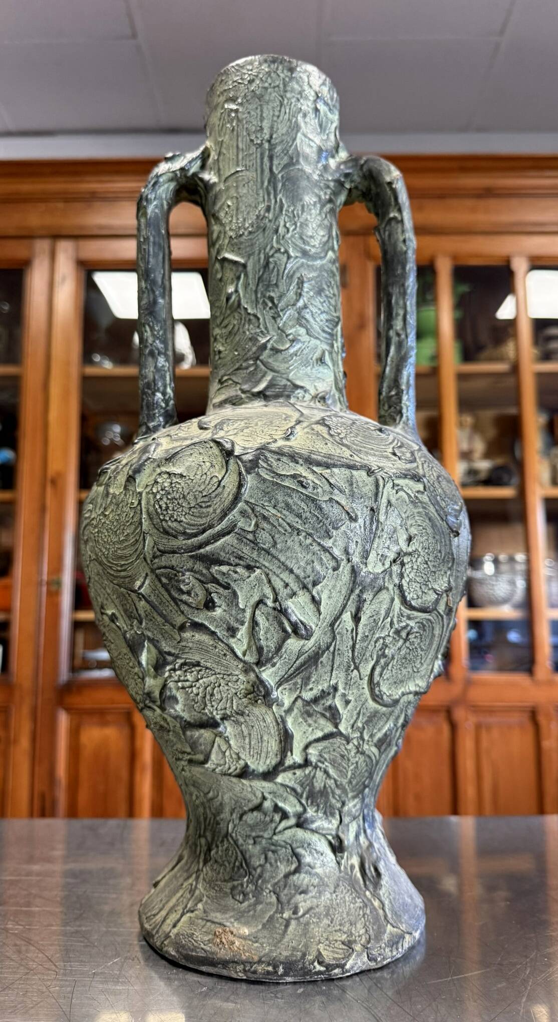 Important patinated terracotta vase