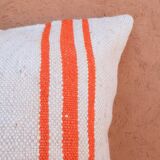 Orange and white striped handmade wool cushion