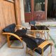 Mid-century leather sofa, 2 fotels, and table in sett