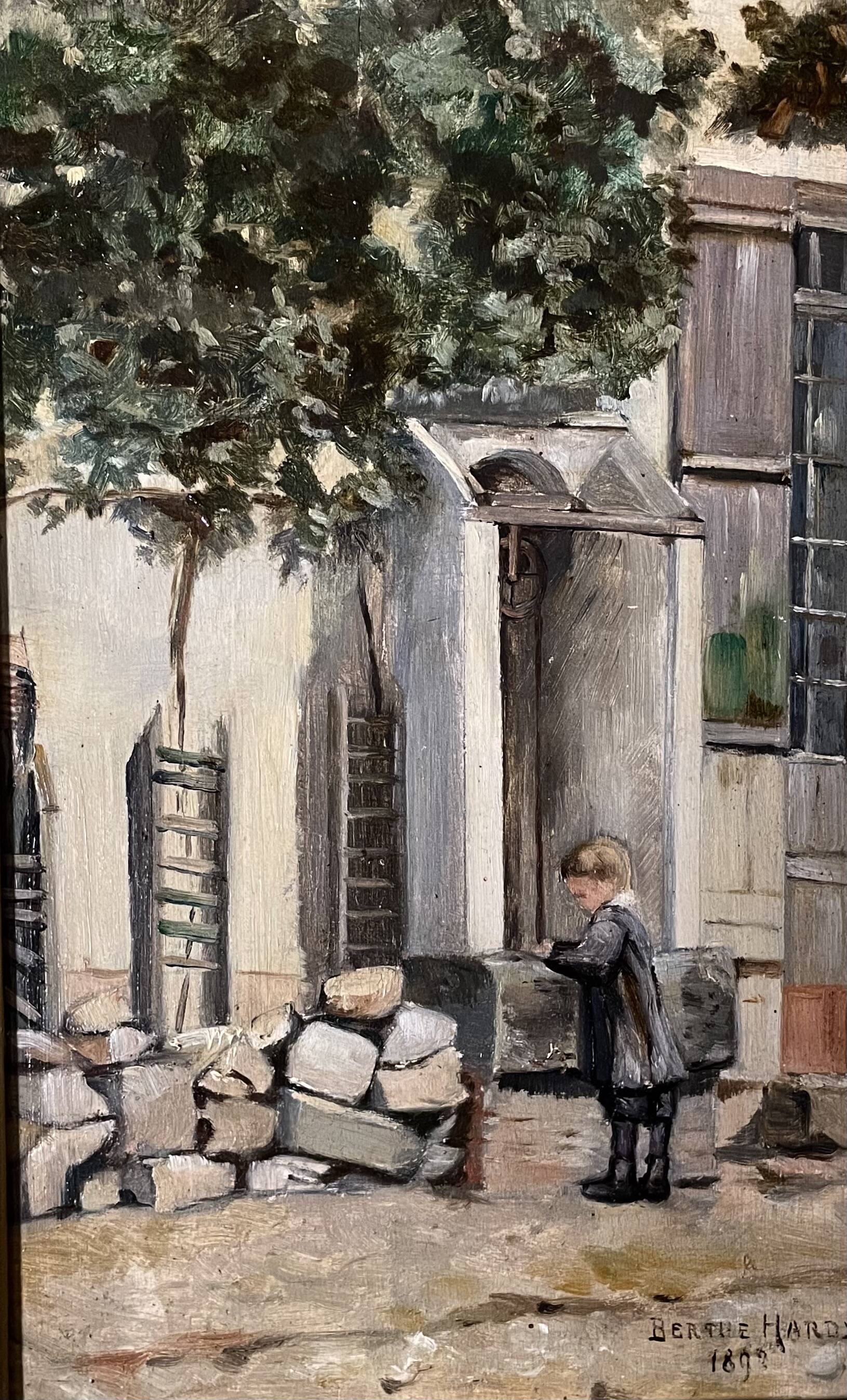 "The schoolboy at the fountain" old painting