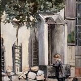 "L'écolier à la fontaine" tableau ancien