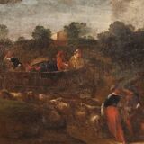 Tableau paysage bucolique scène pastorale du 18ème siècle