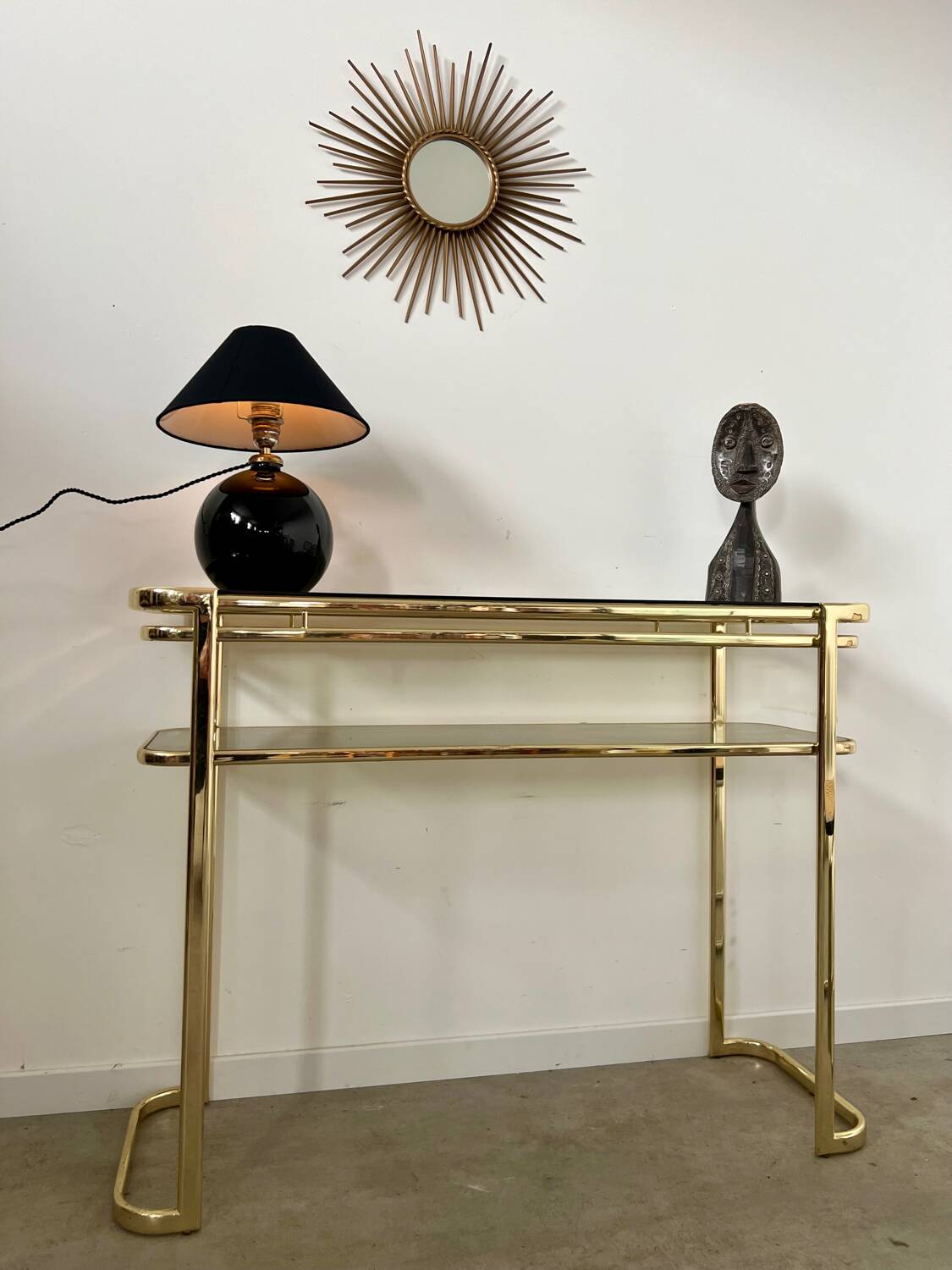 Ancienne console en laiton doré design italien Milo Baughman pour Morex Année 70 vintage