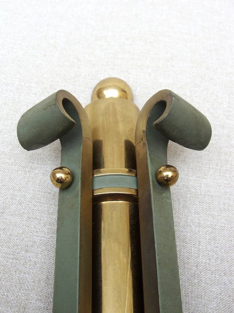 Pair of art deco lacquered metal, brass and glass wall lights