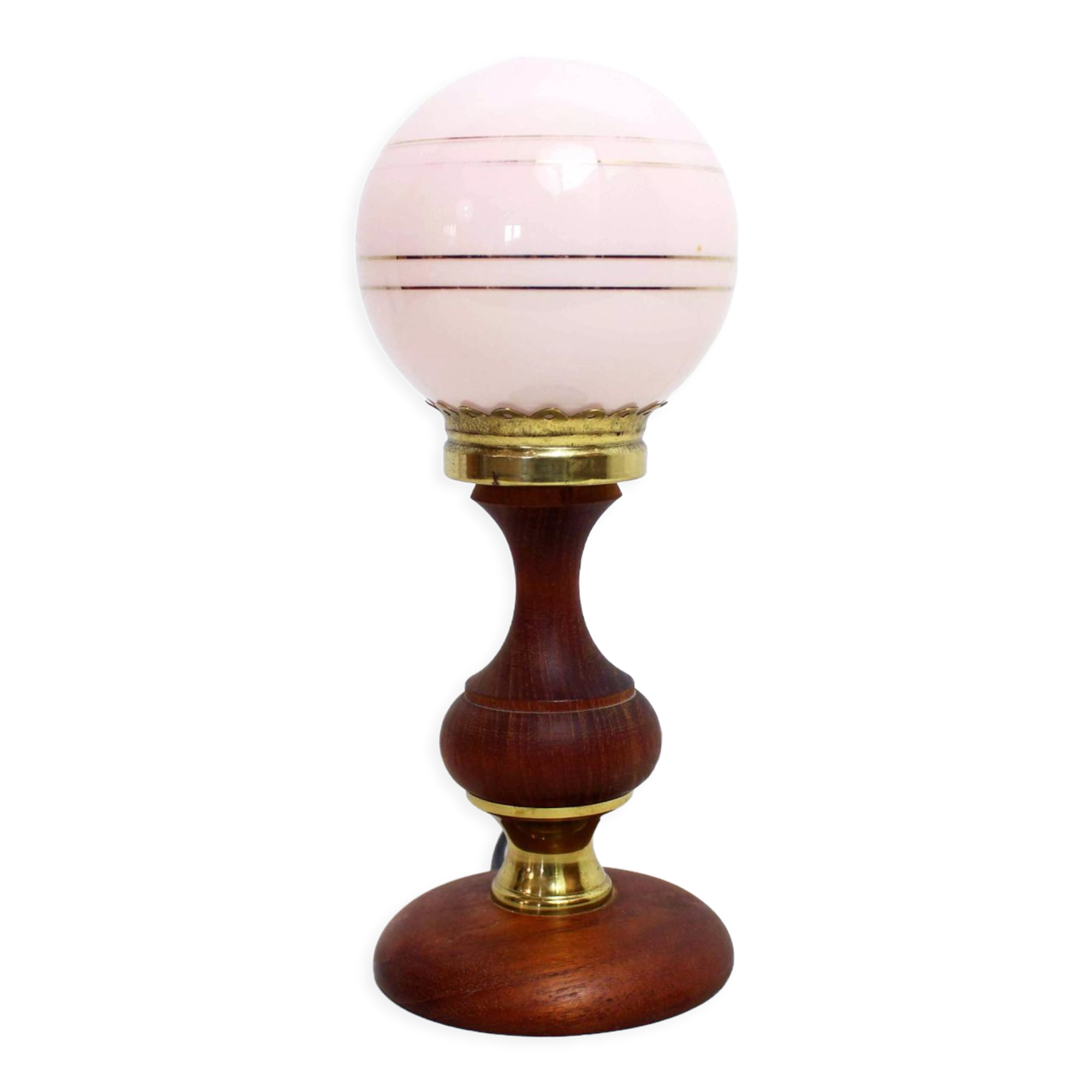 Teak table lamp and pink glass