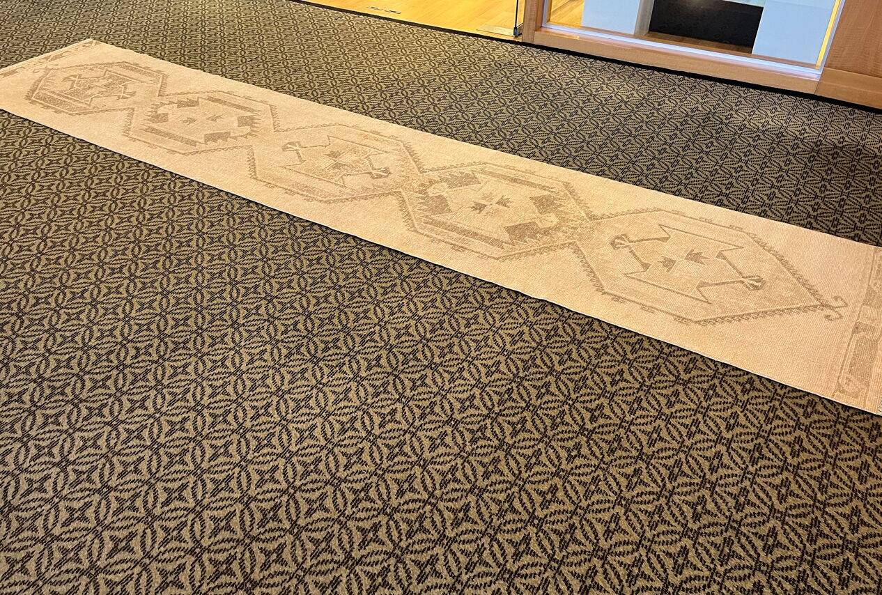 Vintage Handmade Muted Beige and Brown Long Hallway Runner