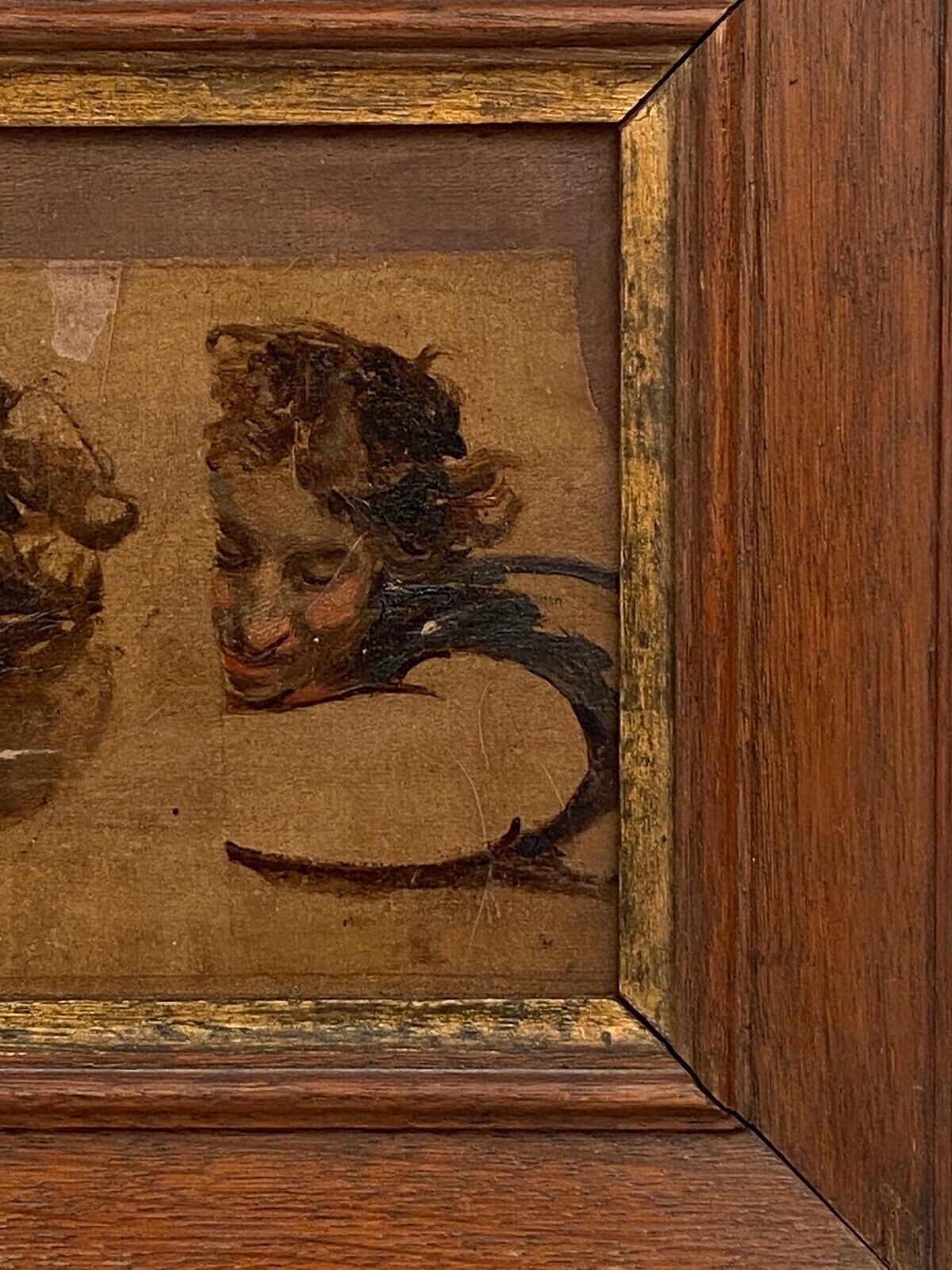 Oil on panel woman 3 faces in profile nineteenth frame wood e. jacob