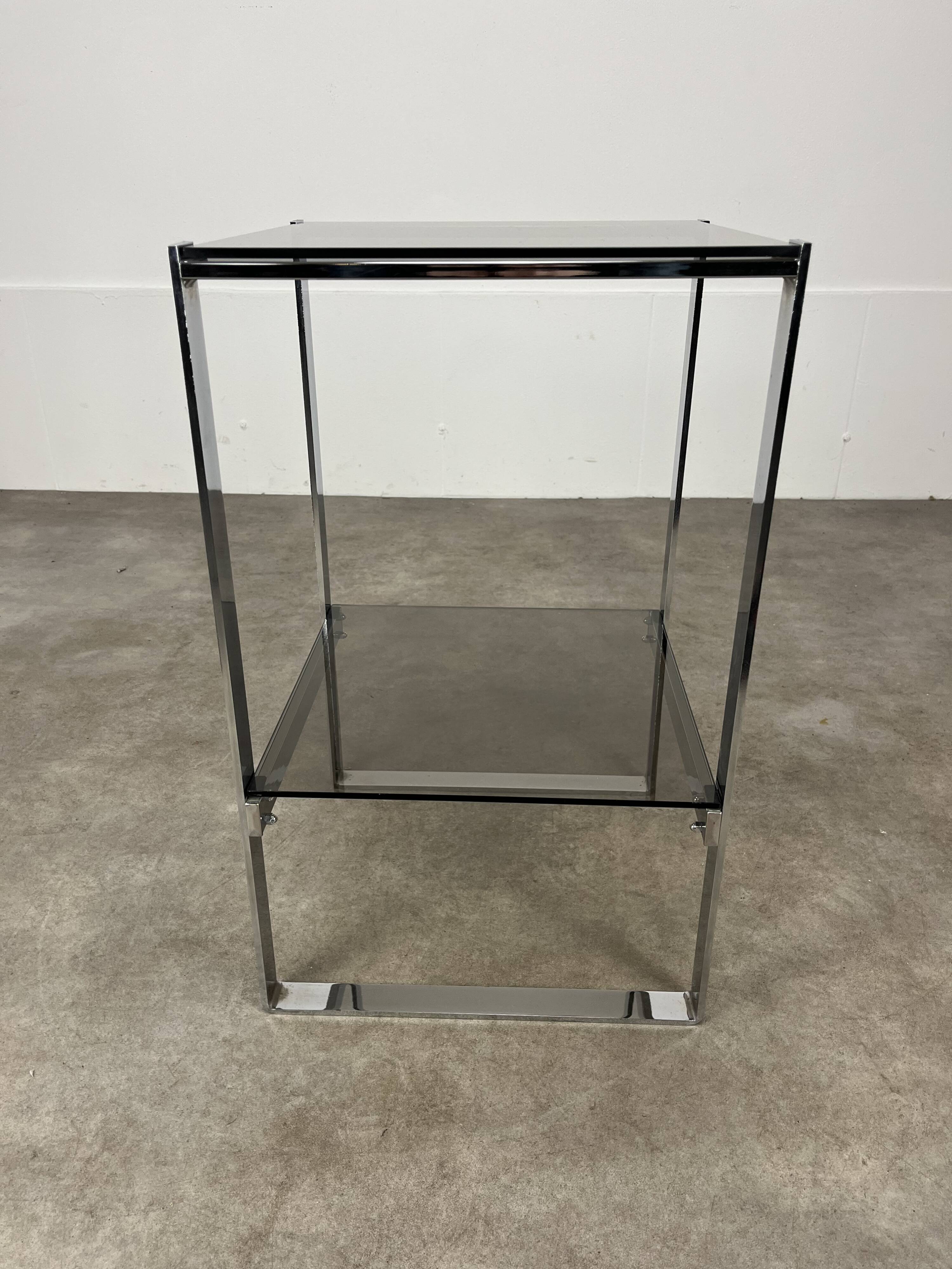 Chrome metal and smoked glass side table, 70s, side table