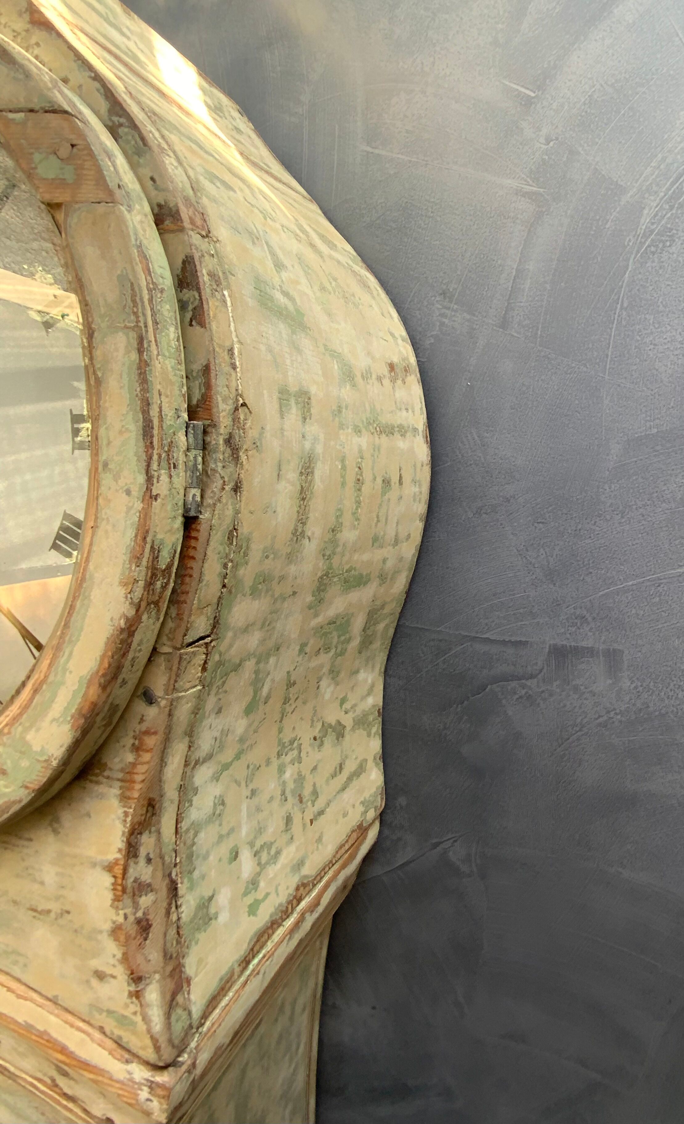 Antique mora clock long case, mint colour wood case 1800s