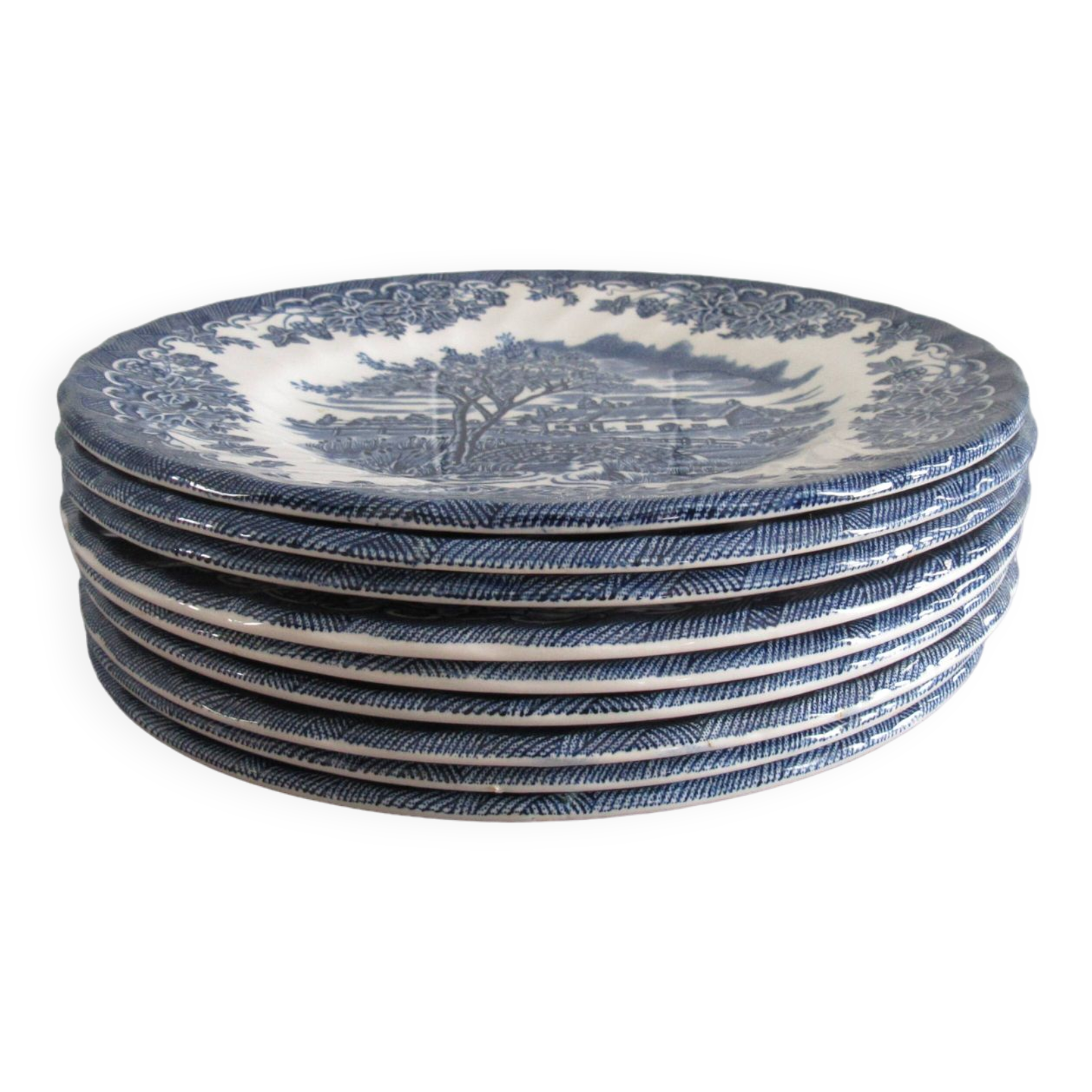 Set of 9 myott meakin england blue dessert plates