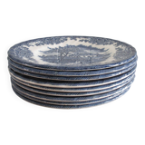 Set of 9 myott meakin england blue dessert plates