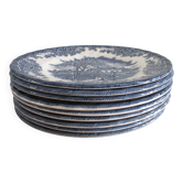 Set of 9 myott meakin england blue dessert plates