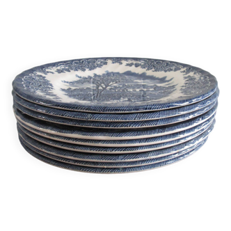 Set of 9 myott meakin england blue dessert plates
