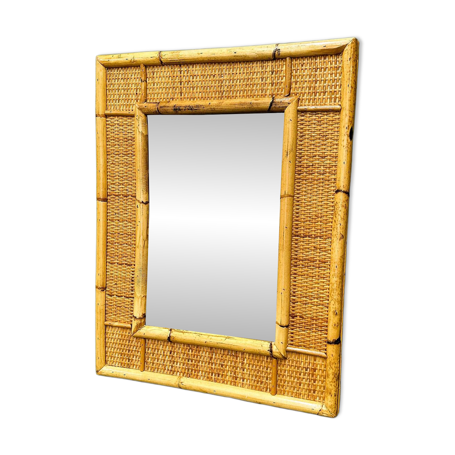Vintage mid-century bamboo and rattan mirror by Dal Vera, Italy 1970s.