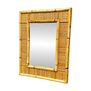 Vintage mid-century bamboo and rattan mirror by Dal Vera, Italy 1970s.
