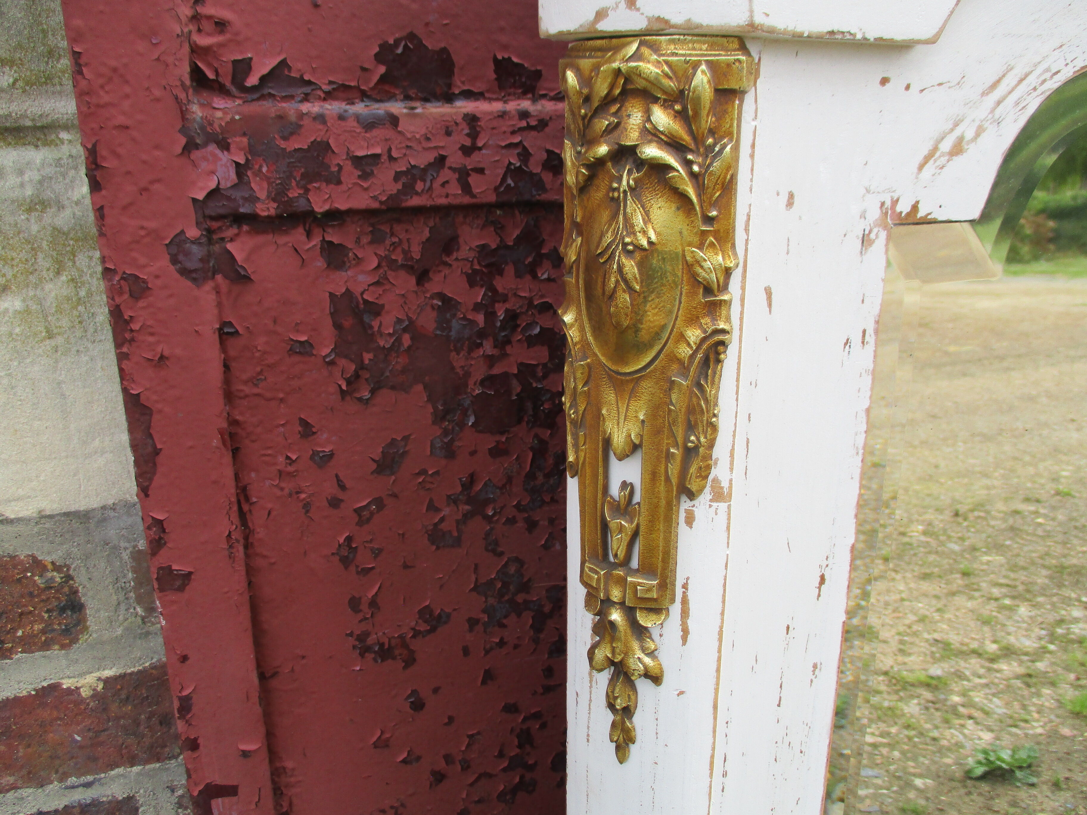 Old mirror white patinated fireplace top