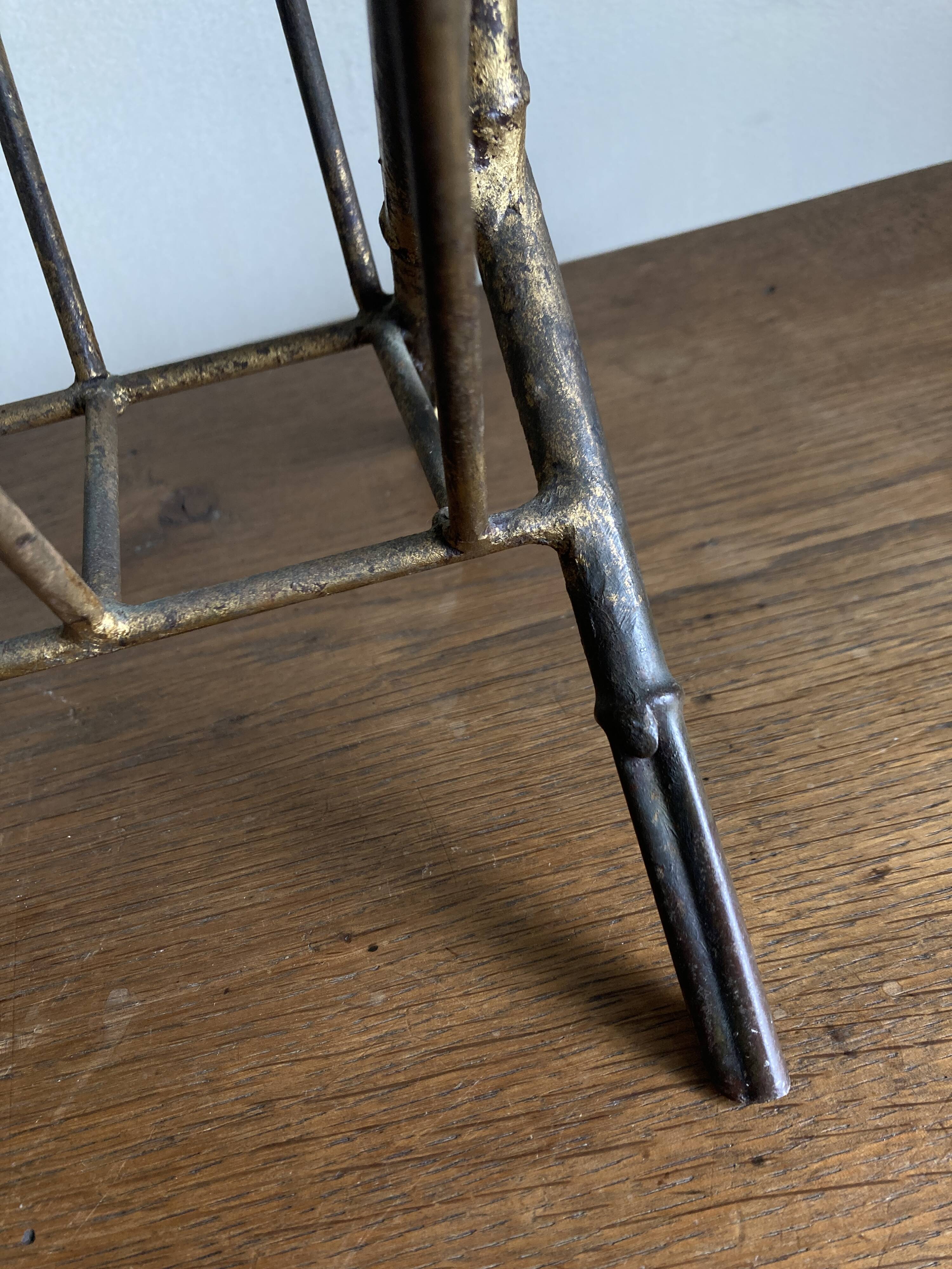 1960s magazine rack in gilded wrought iron, faux bamboo, Italian work