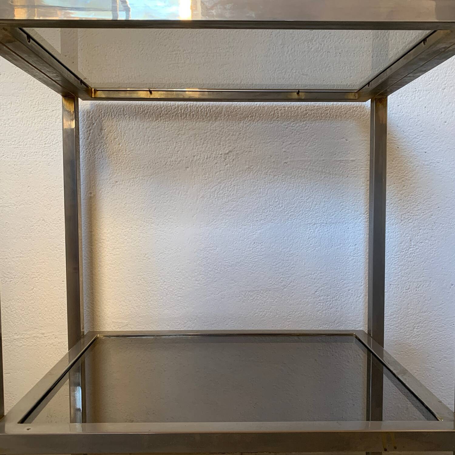 Designer chrome and smoked glass side table, 1970s