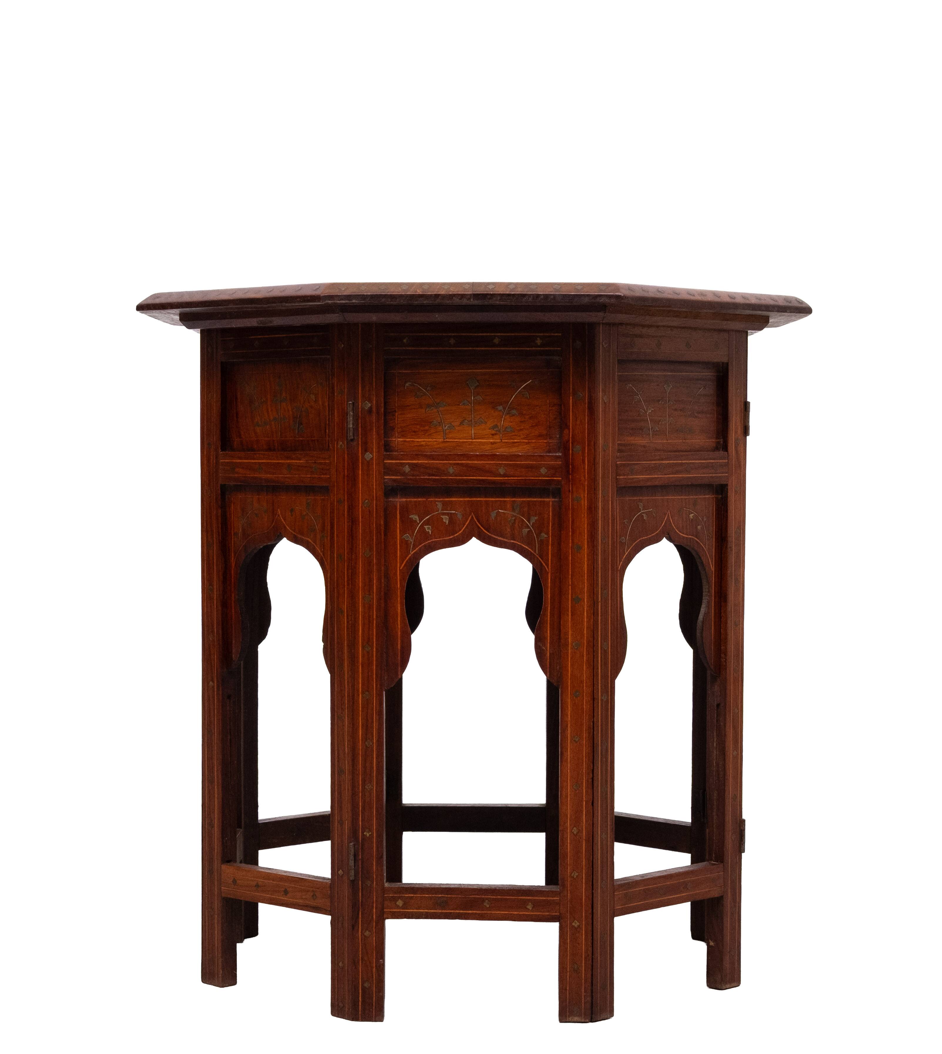 Fabulous Hoshiarpur Anglo Indian brass inlaid hardwood occasional coffee ta