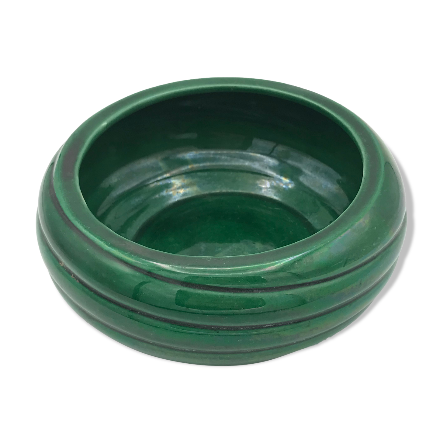 green ceramic flat cup 1950 saint clement signed B Letalle 16 cm