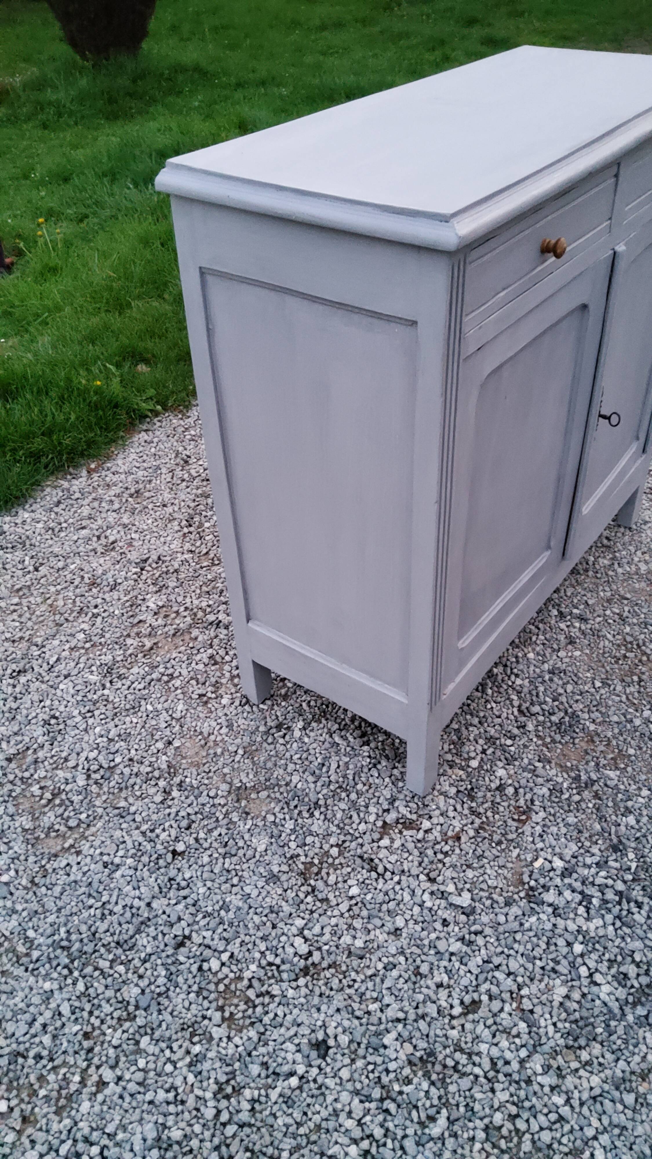 Parisian buffet patina gray 2 doors 2 drawers in solid poplar