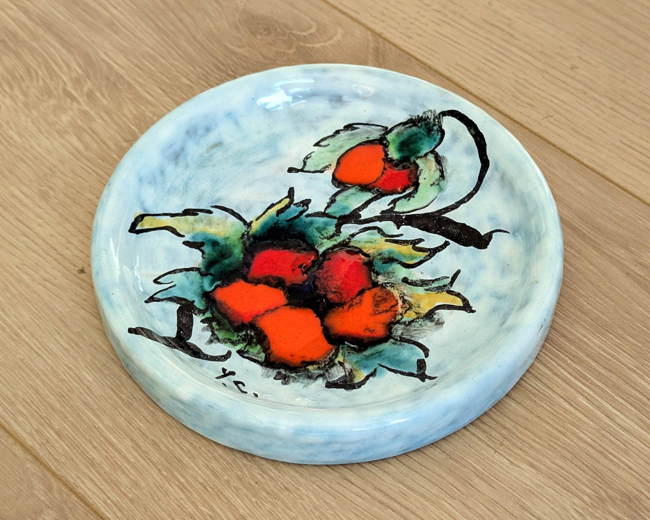 Wall plate - Yves Clément - Ceramic Enamel - Hand-painted flowers
