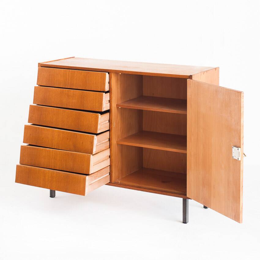 Vintage sideboard. Oak wood, drawers and door. France, 1960s