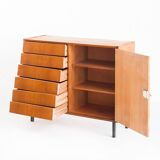 Vintage sideboard. Oak wood, drawers and door. France, 1960s