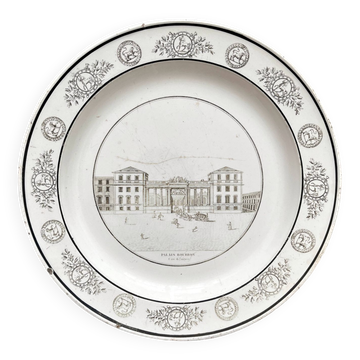 Antique fine earthenware plate "Palais Bourbon" Creil, early 19th century