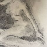 Signed female nude charcoal painting