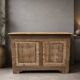 Old low sideboard in solid pitch pine