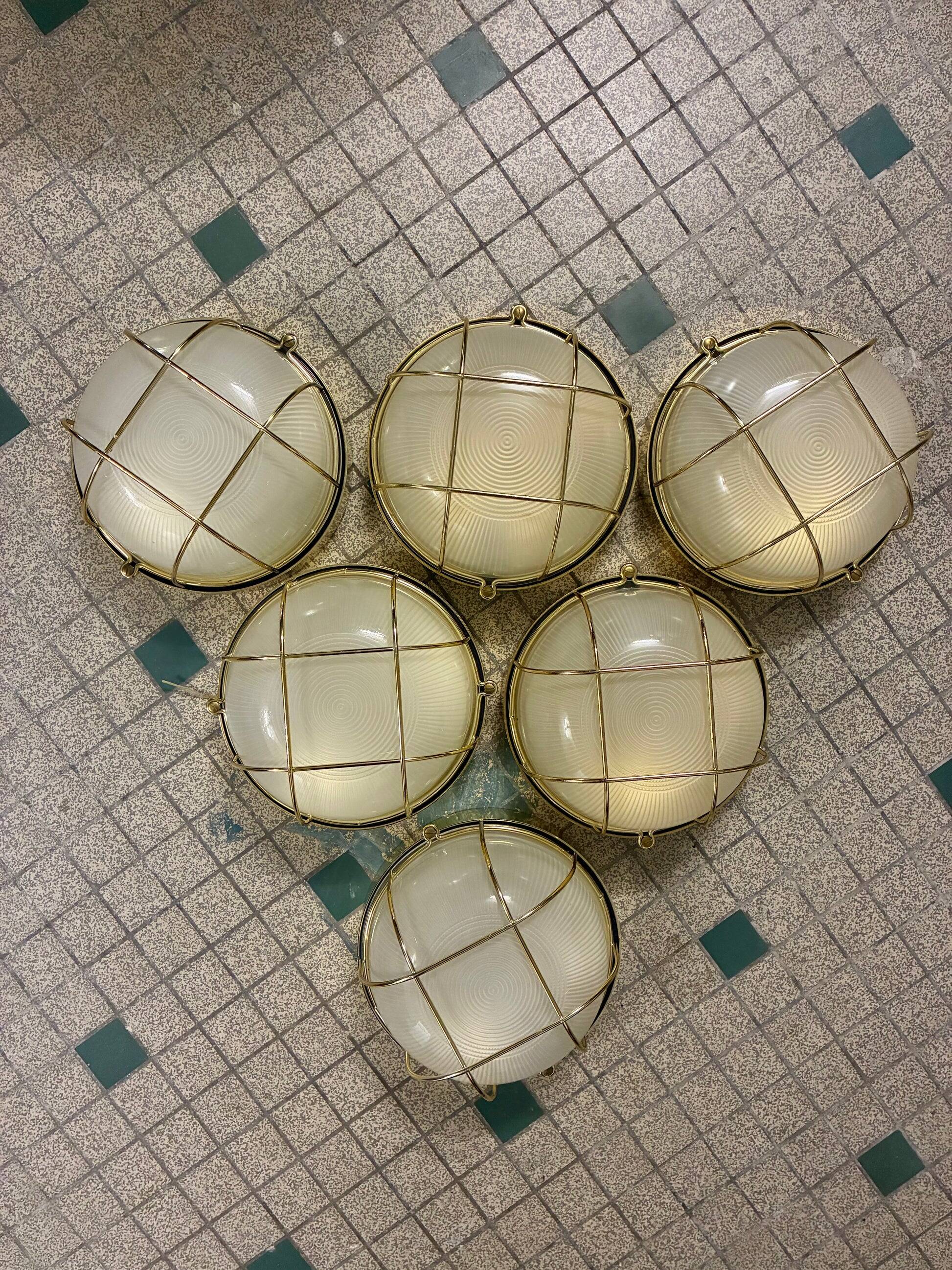 Industrial wall lights in glass and metal - 1970.