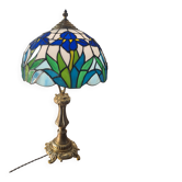 Lampe pied en bronze et abat-jour iris en verre,  19eme s.