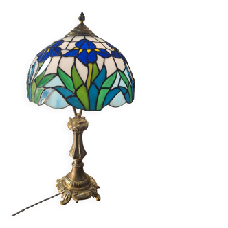 antique bronze floor lamp from the 19th century in superb condition with a beautiful iris glass shade