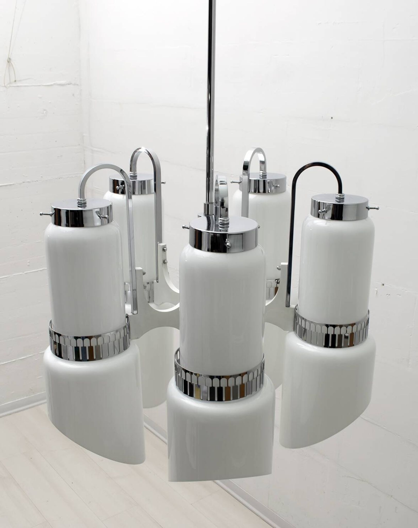 Vistosi Midcentury Italian Murano Glass and Steel "Incamiciato" Chandelier