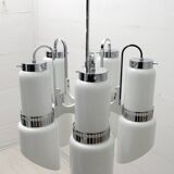 Vistosi Midcentury Italian Murano Glass and Steel "Incamiciato" Chandelier