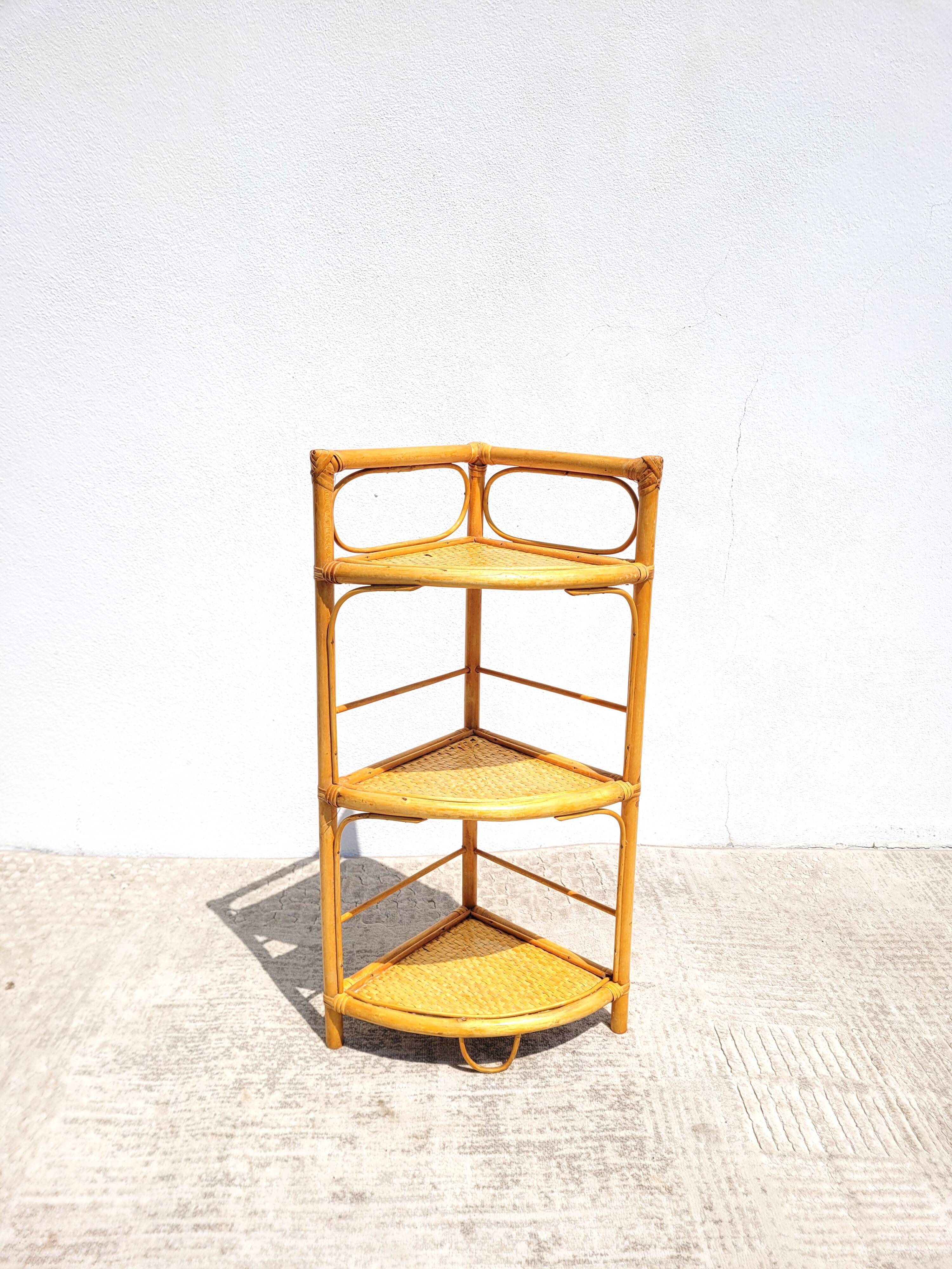 Rattan corner shelf