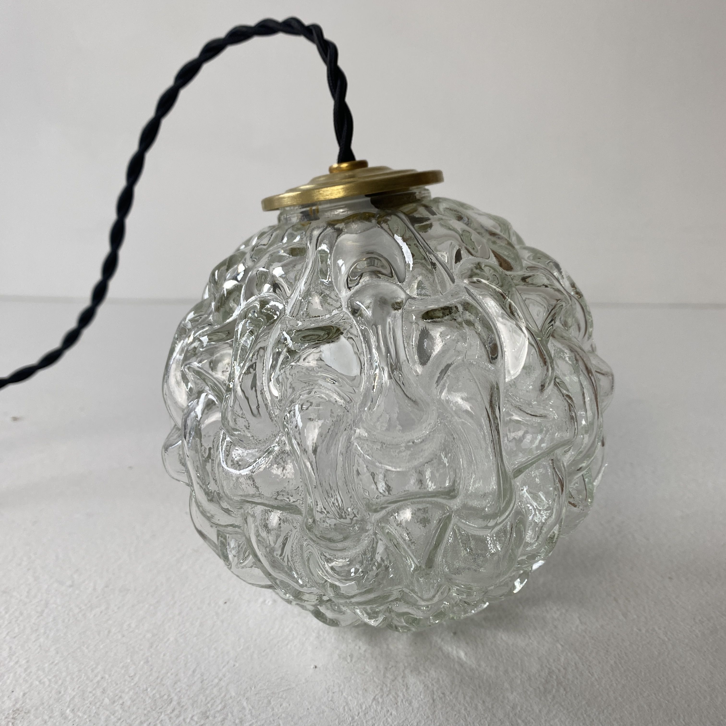 Pair of vintage molded glass round pendant lamps