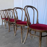 Set of 6 Vintage Bentwood Dining Chairs Set: 1970s , Red Uphols