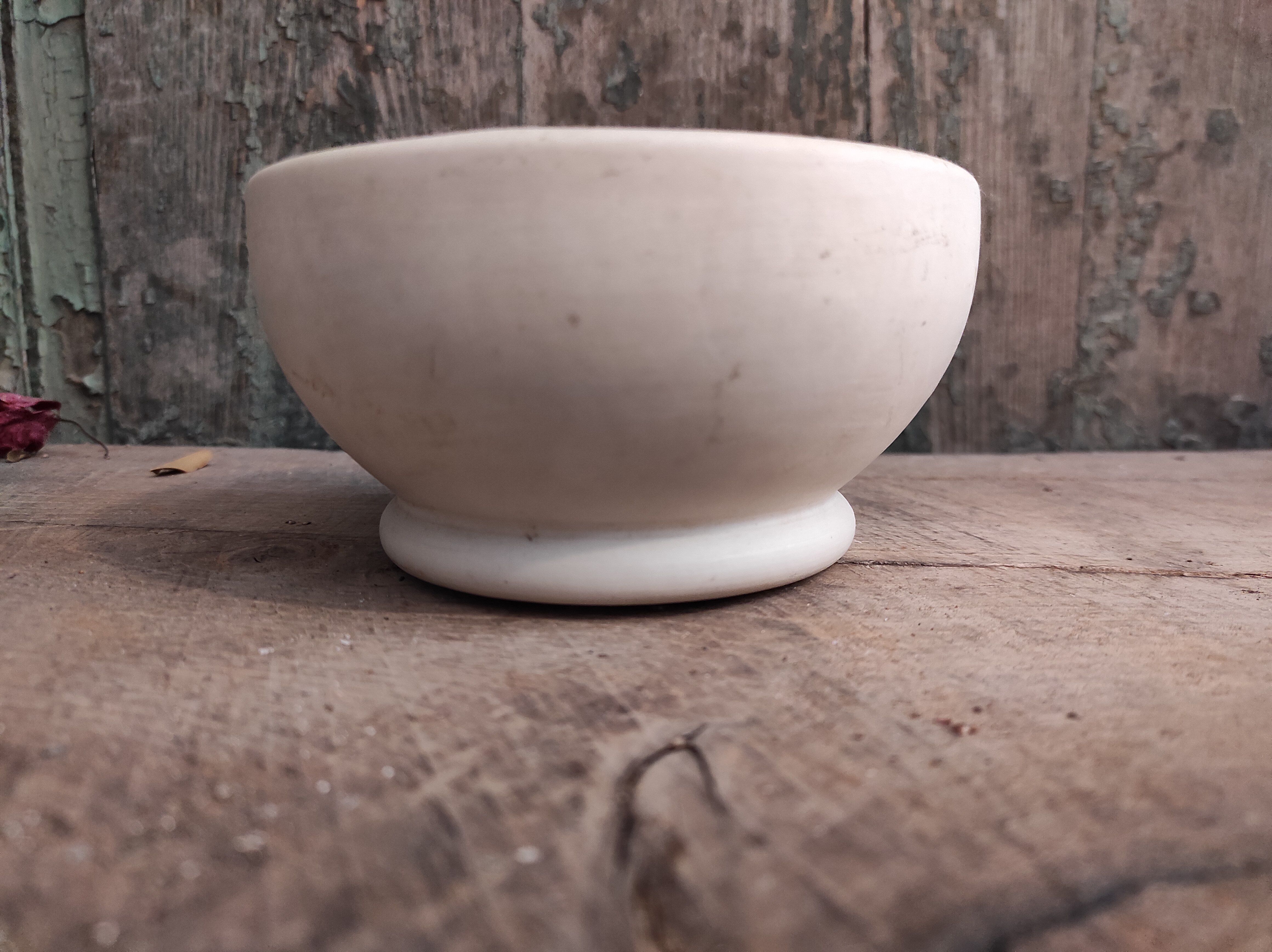 Vintage English ceramic and wooden mortar and pestle set