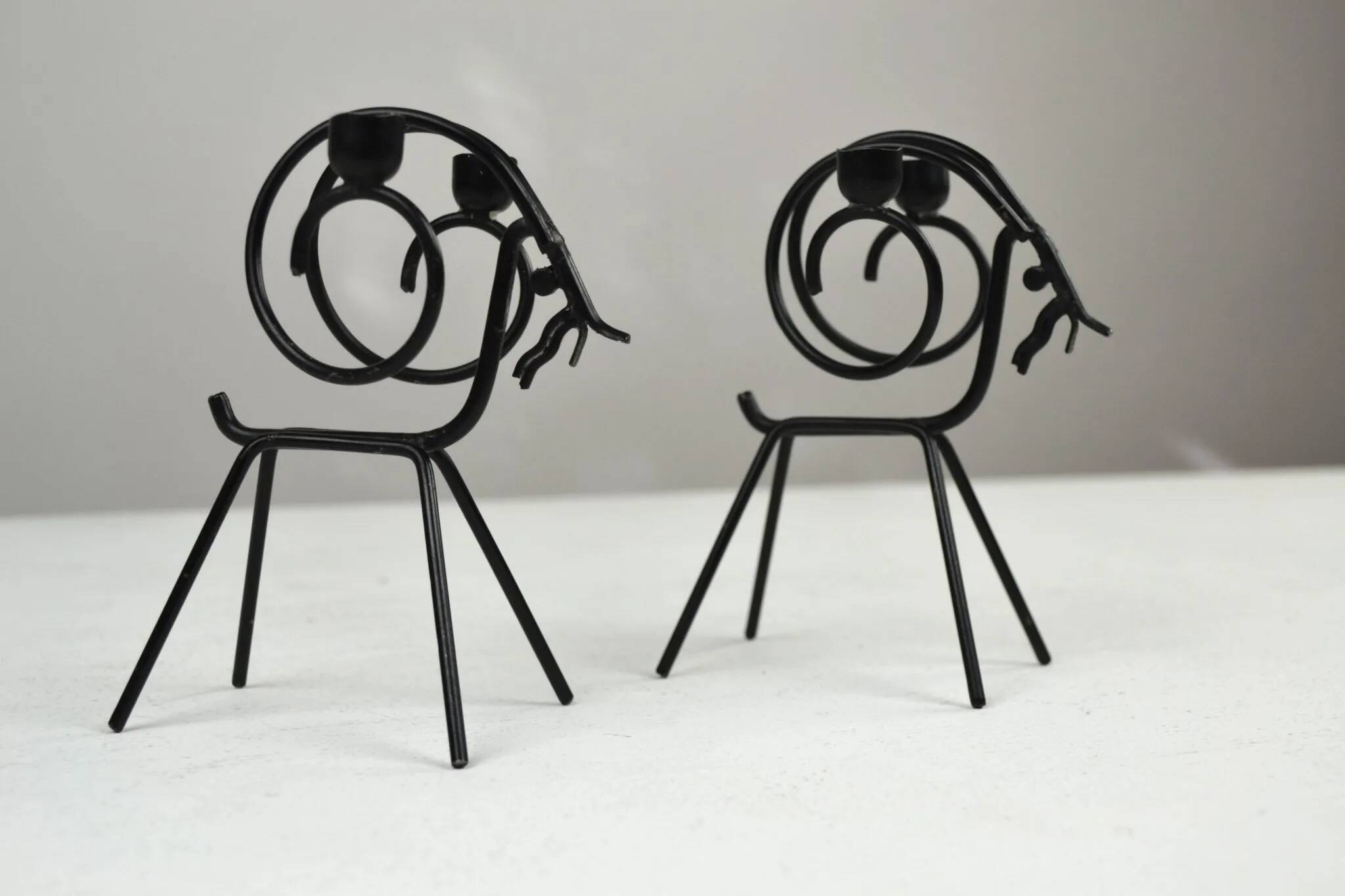 Pair of Black Metal Goat Candleholders — Gunnar Ander for Ystad-Metall, Sweden, 1960s