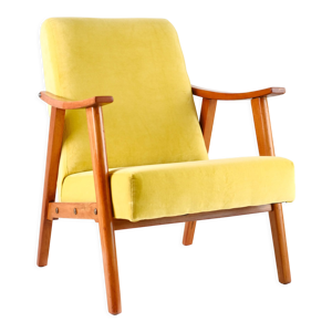 fauteuil vintage jaune, - bois